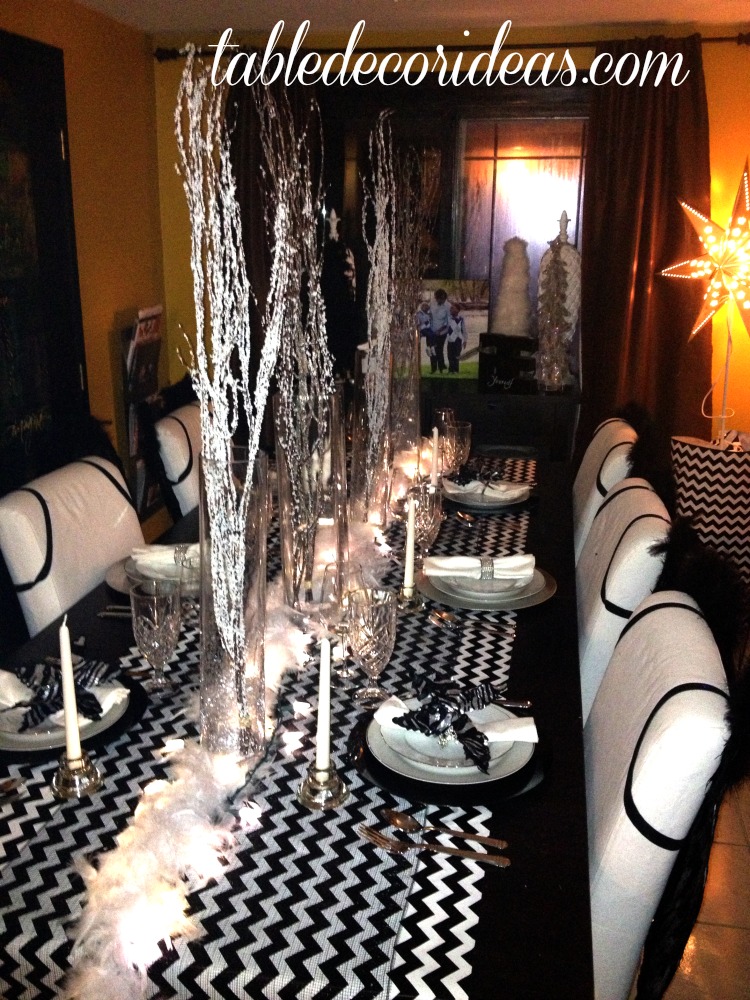 Table Decor Idea Chevron Black & White Christmas Theme