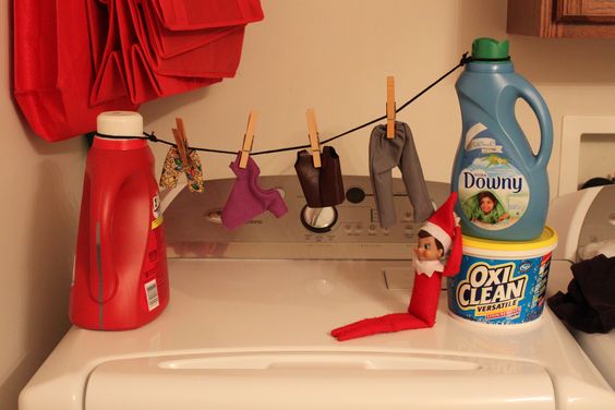 Elf does laundry