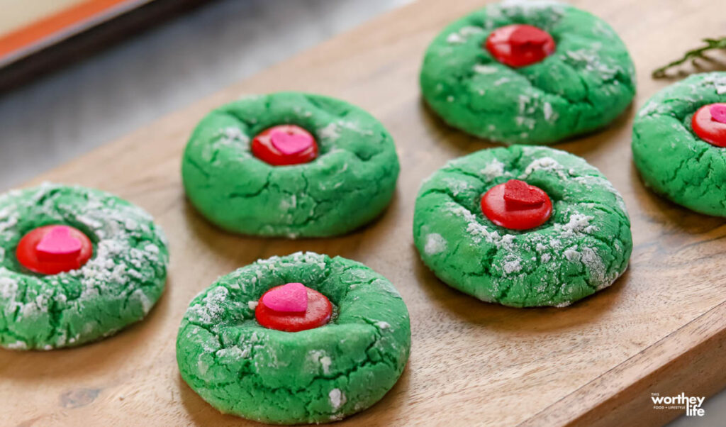 Grinch crinkle cookies on board