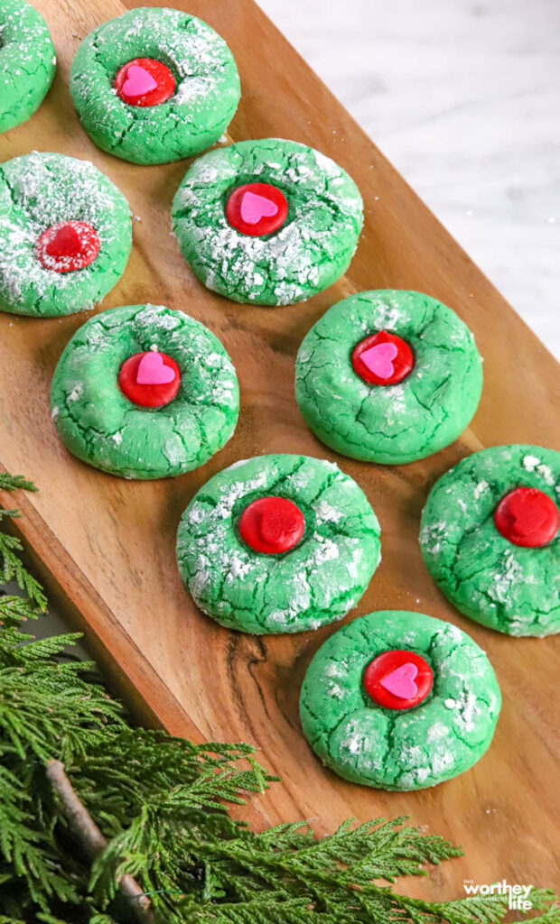 Grinch green cookies with red heart
