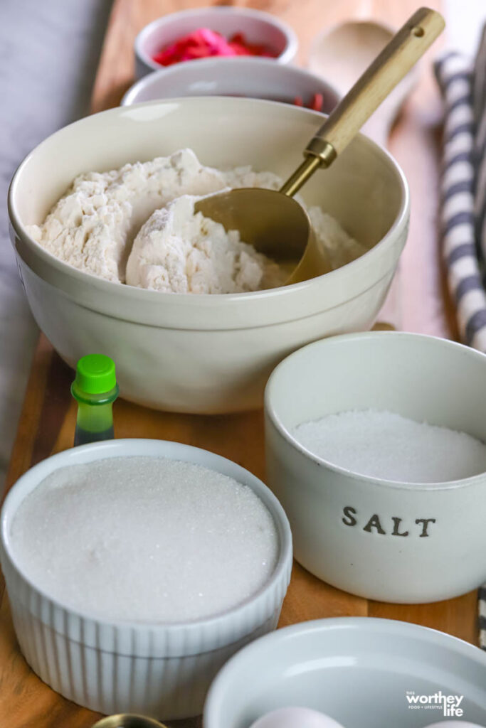 dry ingredients to make crinkle cookies on board