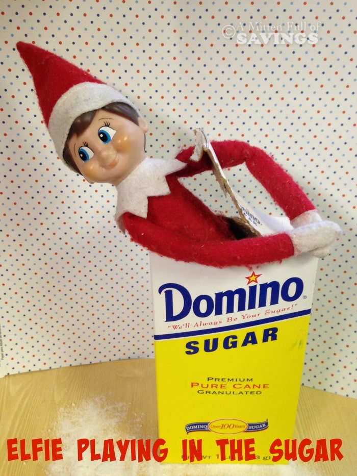 Elf on The Shelf Ideas: Elfie Playing in the Sugar