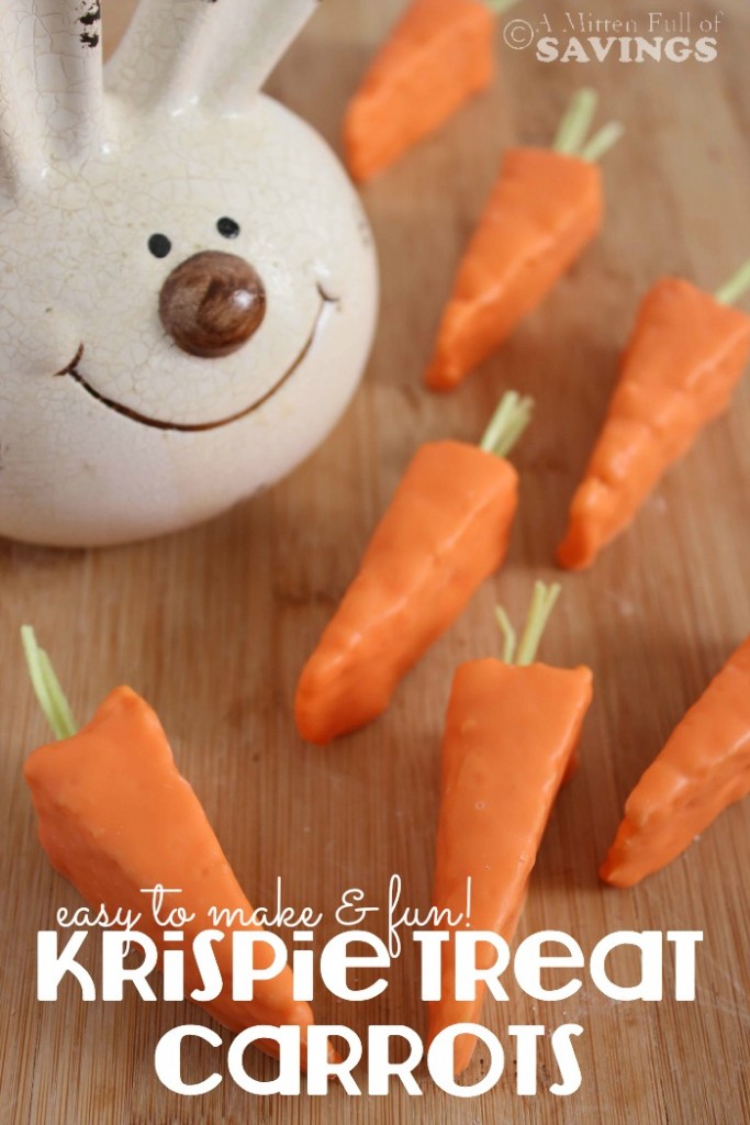 Have fun with this NO BAKE treat! Take an original rice krispie treat and make Easter Carrots- Easy Easter Treat Krispie Treat Carrots