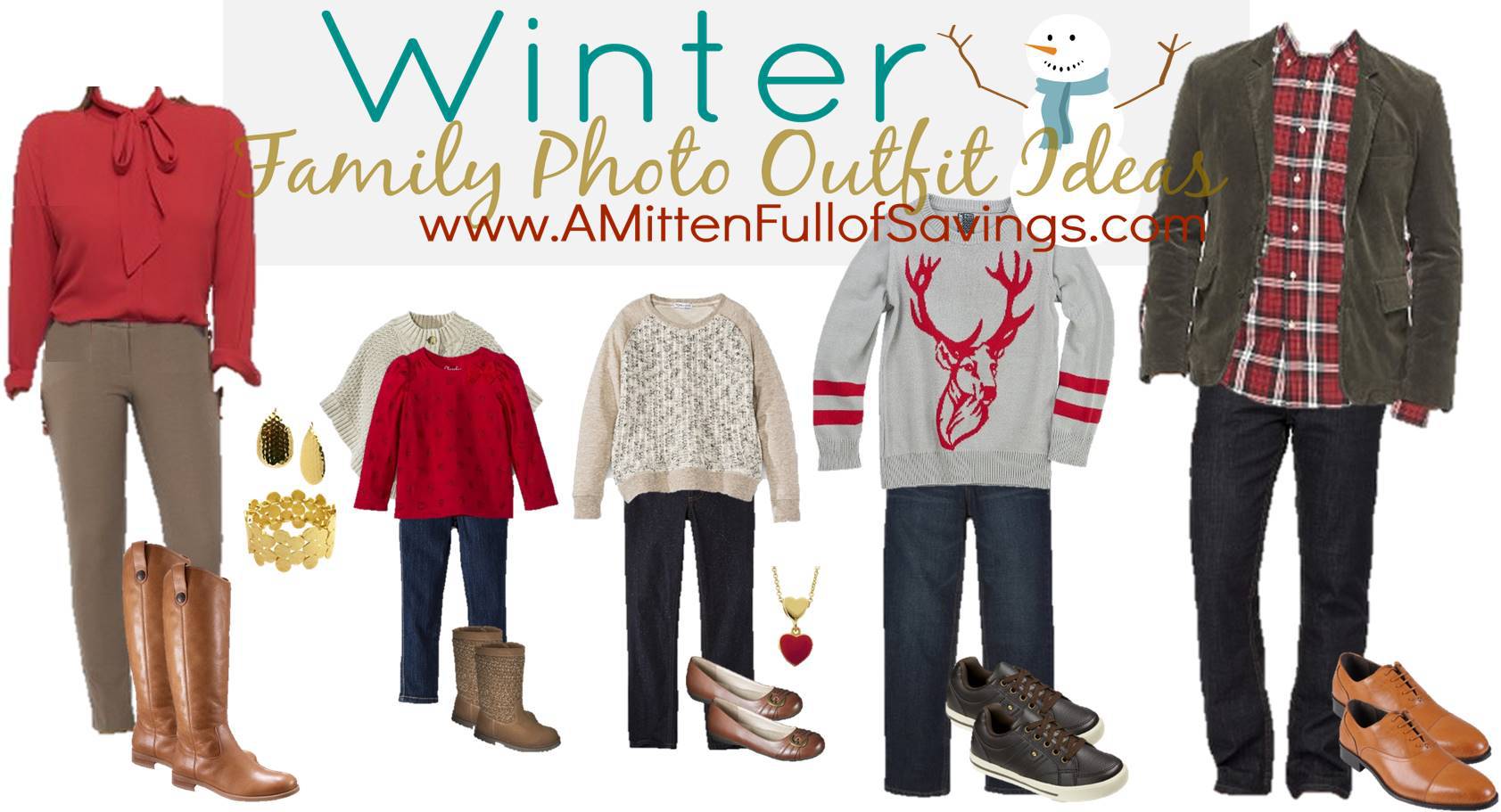 Red &amp; Brown Winter Family Photo Outfit Ideas