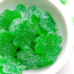 st. Patrick's day gumdrops in a white bowl