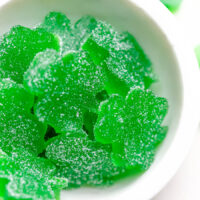 st. Patrick's day gumdrops in a white bowl