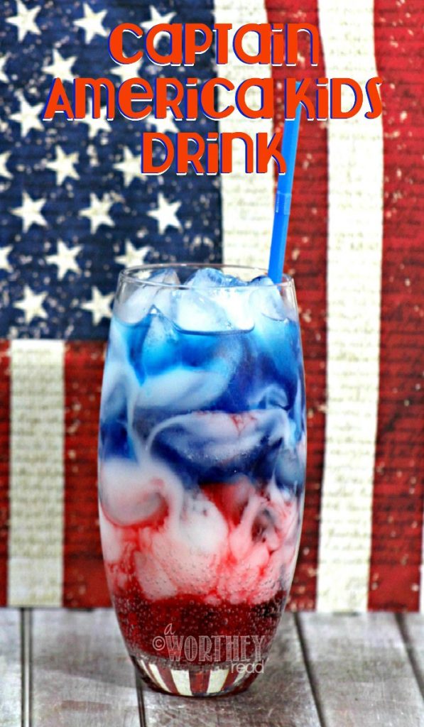 With the new Avengers movie coming out, it's time to have some fun with all things Captain America. This easy kid-friendly drink idea, is not only perfect for Captain American fans, but also a great drink idea for the 4th of July and Memorial day with all of the red, white and blue colors! Pin Captain America Kids Drink Celebrate Red, White & Blue to your board now!