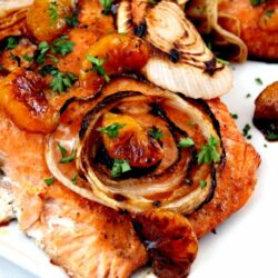 Baked Salmon, Sweet Candy Onions and Brown Sugar Mandarin Glaze