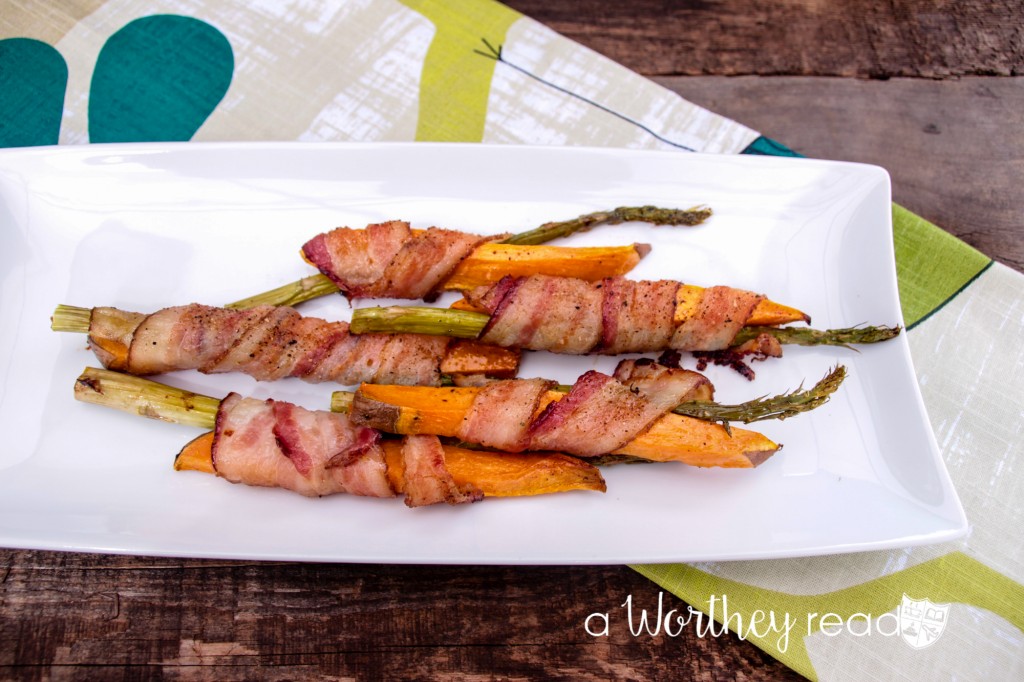 Everyone loves a meal with bacon in it! Add a little aspargus and sweet potatoes to make this easy appetizer: Asparagus & Sweet Potato Wrapped with Bacon
