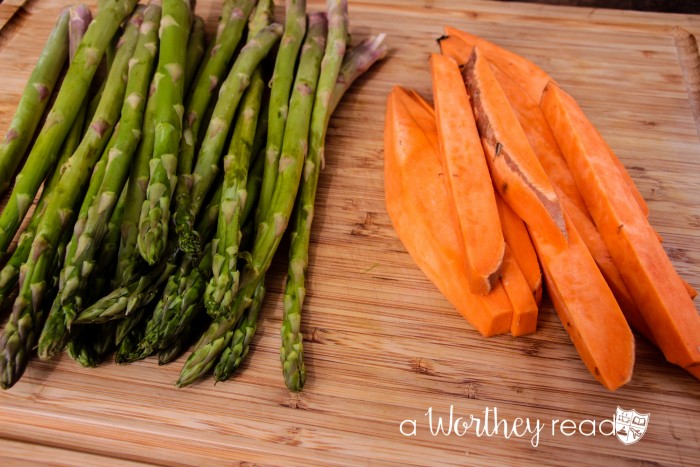 Asparagus & Sweet Potato Wrapped with Bacon
