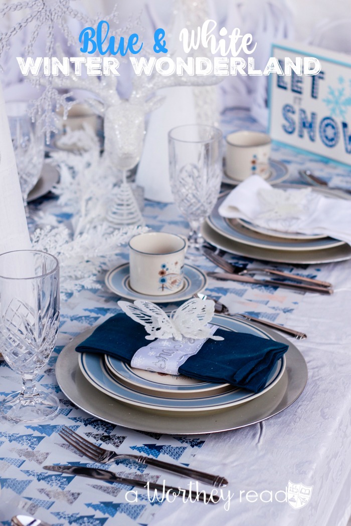Create a beautiful Christmas Tablescape with a Blue & White Winter Wonderland Tablescape