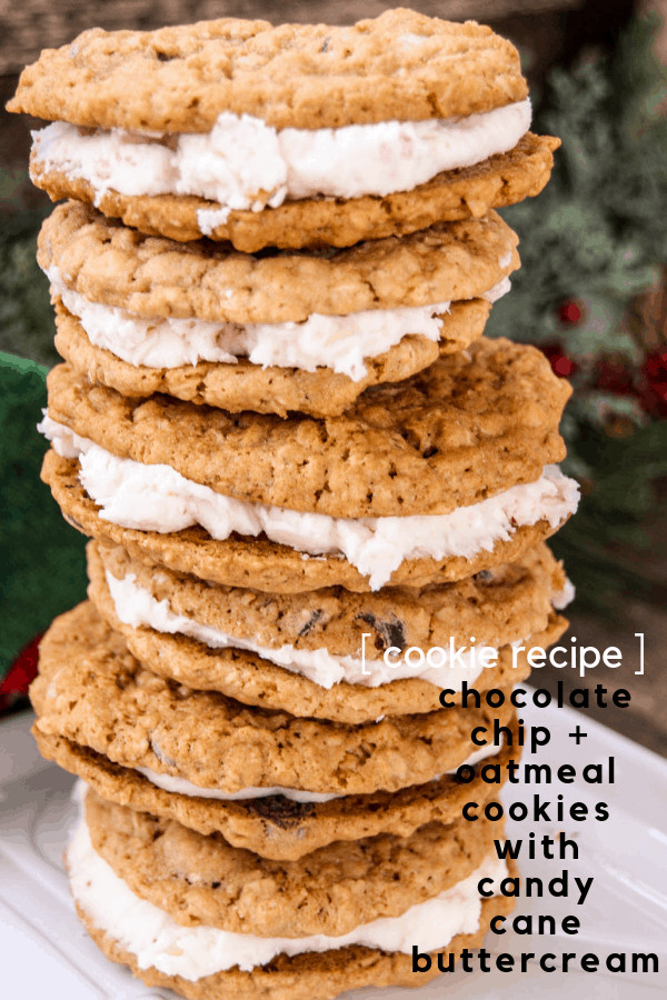 Chocolate Chip & Oatmeal Cookies with Candy Cane Buttercream
