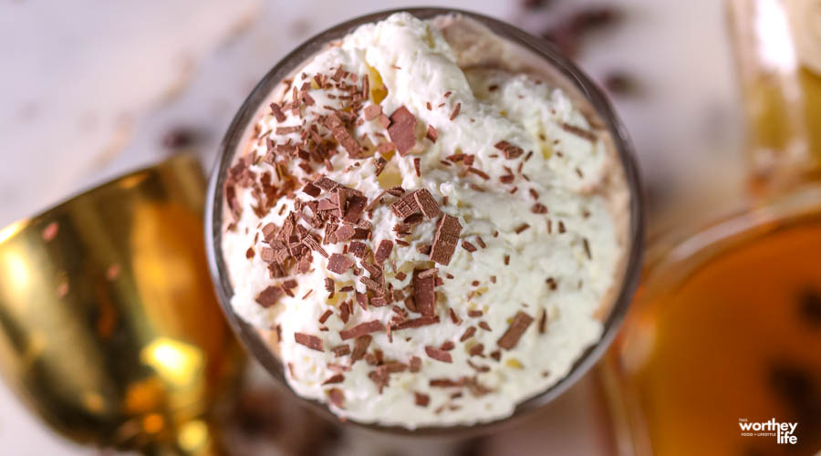 chocolate shavings and homemade whipped cream