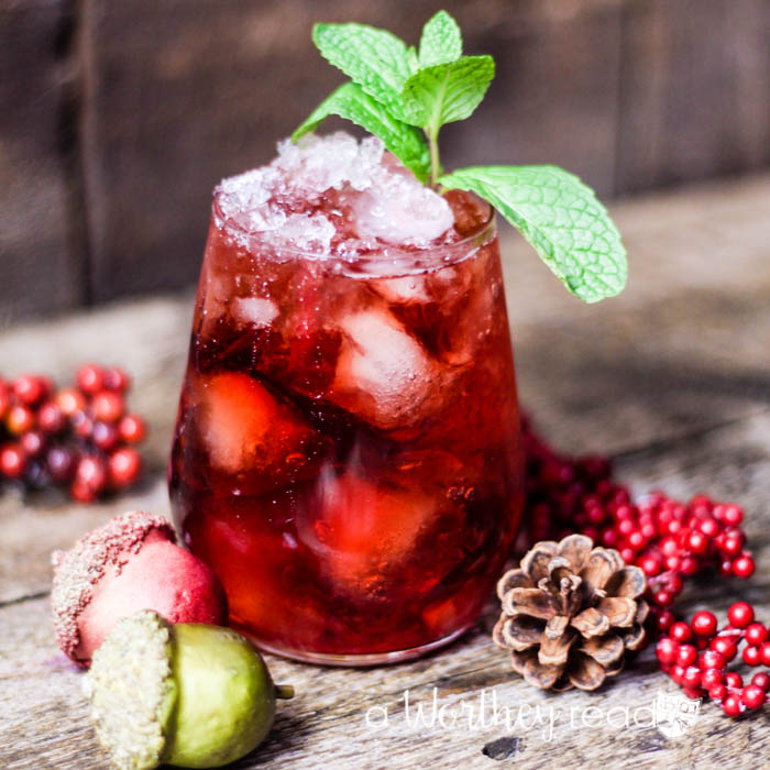 Easy Holiday Wine Cocktail to try this year. Cranberry Wine & Hibiscus Mint Cocktail