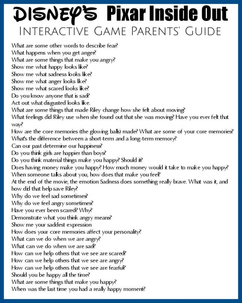 Inside Out Interactive Game Parent's Guide