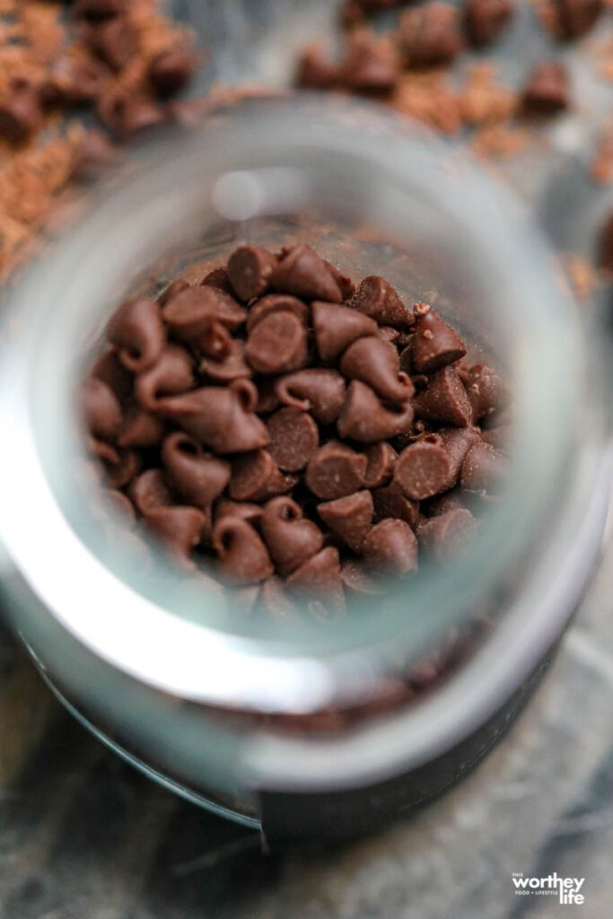 a jar filled with mini hot chocolate chips