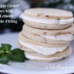 Easy Christmas Cookie recipe- Pecan Sugar Cookie Sandwiches with No Bake Lemony Cheesecake Filling