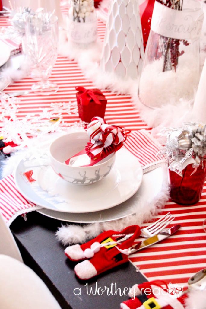 Red, White, Silver Christmas Tablescape