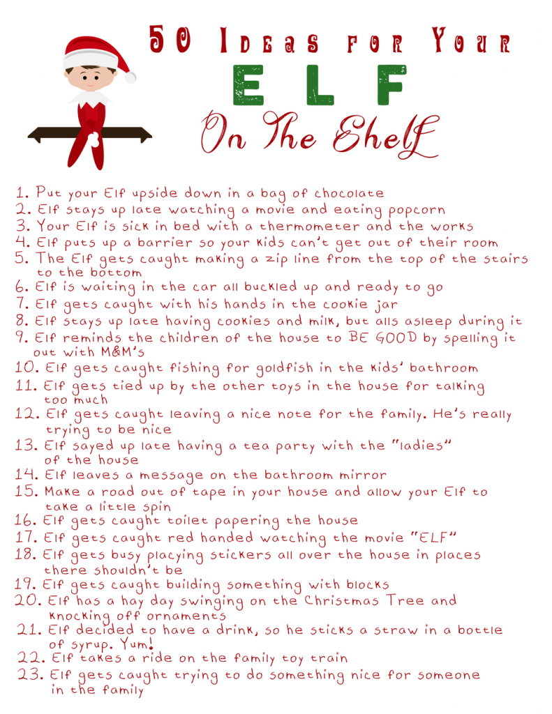 Elf on the Shelf 50 Ideas Printable