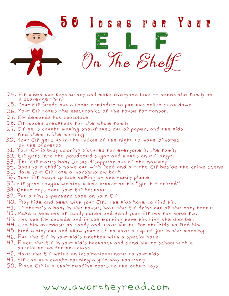 Elf on the Shelf 50 Ideas Printable