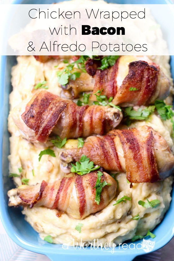 Easy and quick dinner idea that kids will love! Chicken Wrapped Bacon & Alfredo Potatoes 