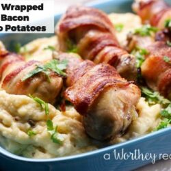 Easy and quick dinner idea that kids will love! Chicken Wrapped Bacon & Alfredo Potatoes