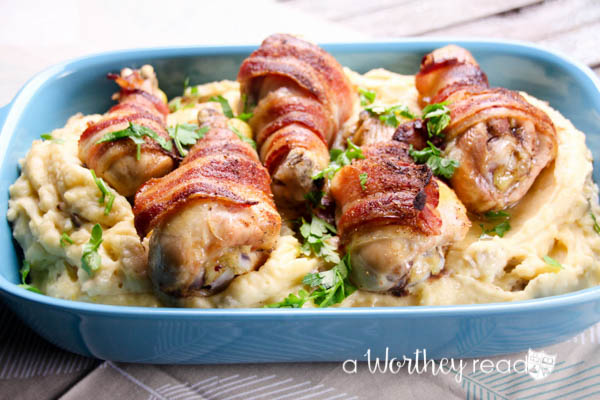 Easy and quick dinner idea that kids will love! Chicken Wrapped Bacon & Alfredo Potatoes