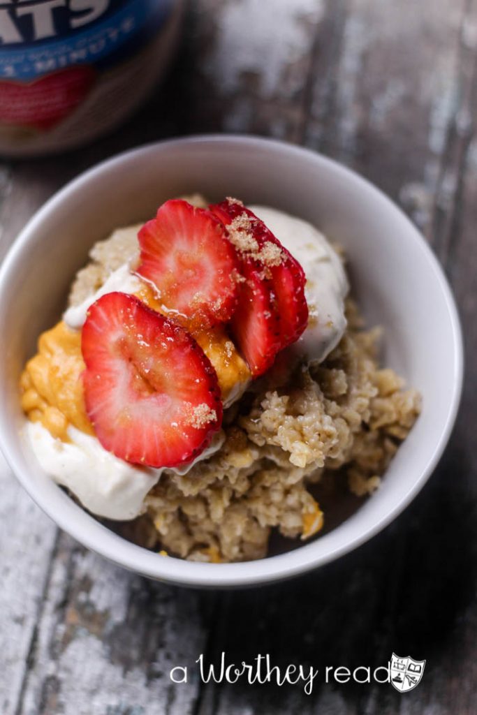 Quaker One-Minute Oatmeal with Brown Sugar Sweet Potato with Strawberries & Cinnamon Cream Cheese