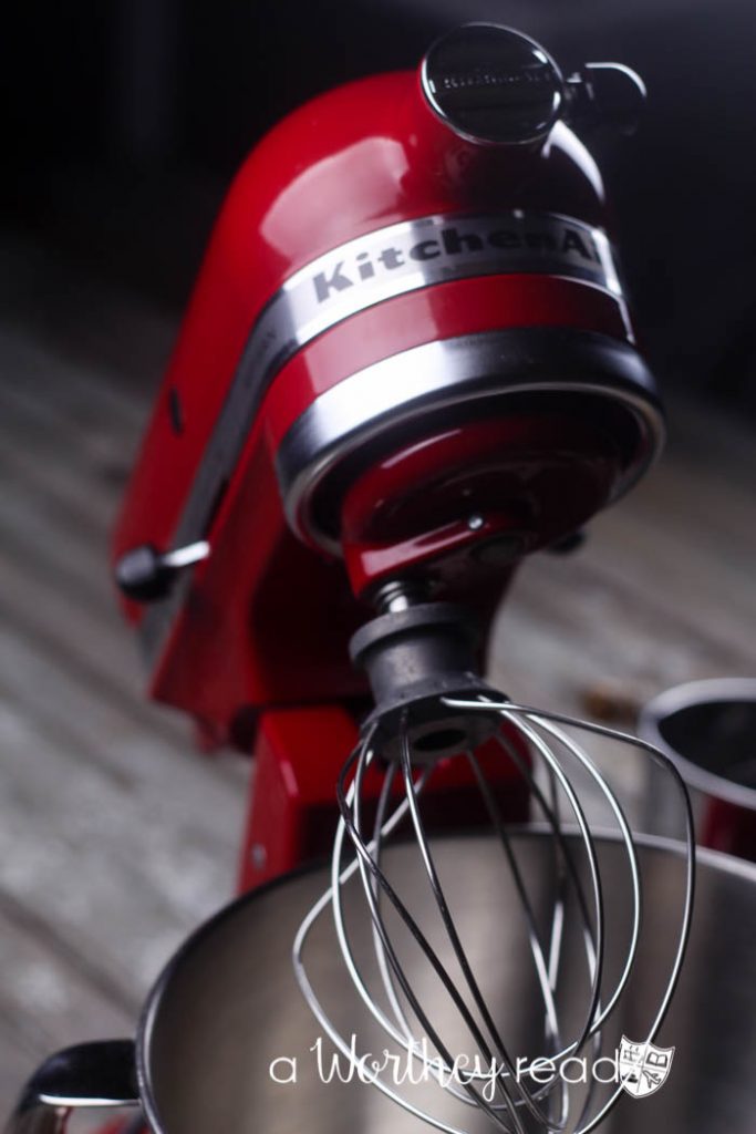 Red Kitchen Aid Stand Mixer with whisk