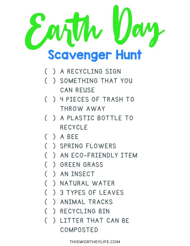 earth day scavenger hunt printable