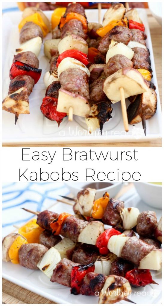 Easy dinner recipe idea. This easy kabob recipe is perfect for summertime grill. Easy Bratwurst Kabobs Recipe