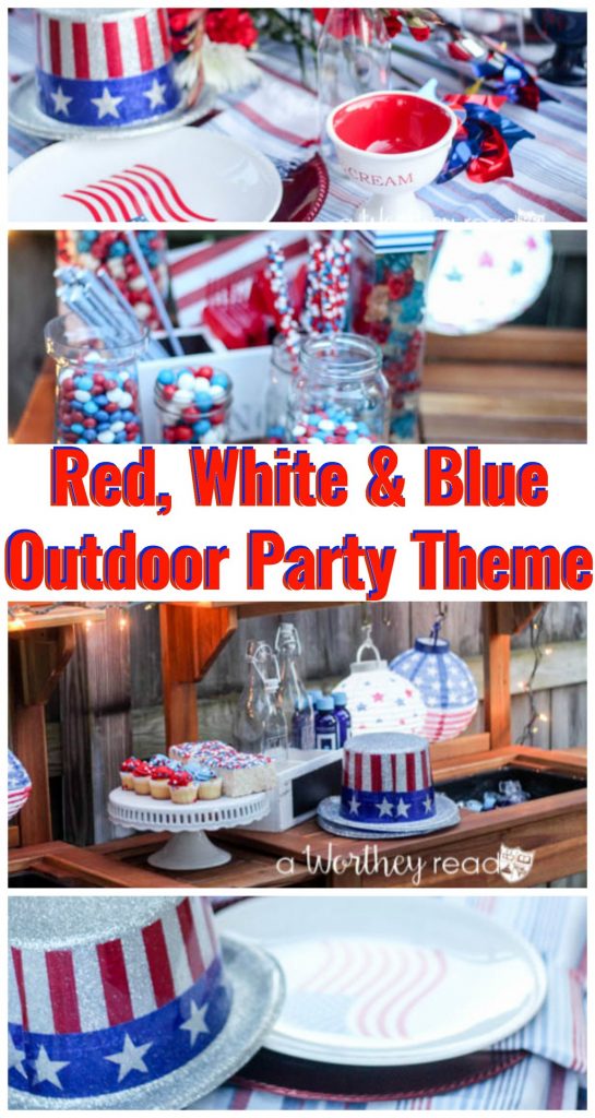 Celebrate Summer with a Red, White & Blue Outdoor Party Theme {party idea}. Easy 4th of July Decor Ideas, Red, & White & Blue tablescapes- great for summer entertainment