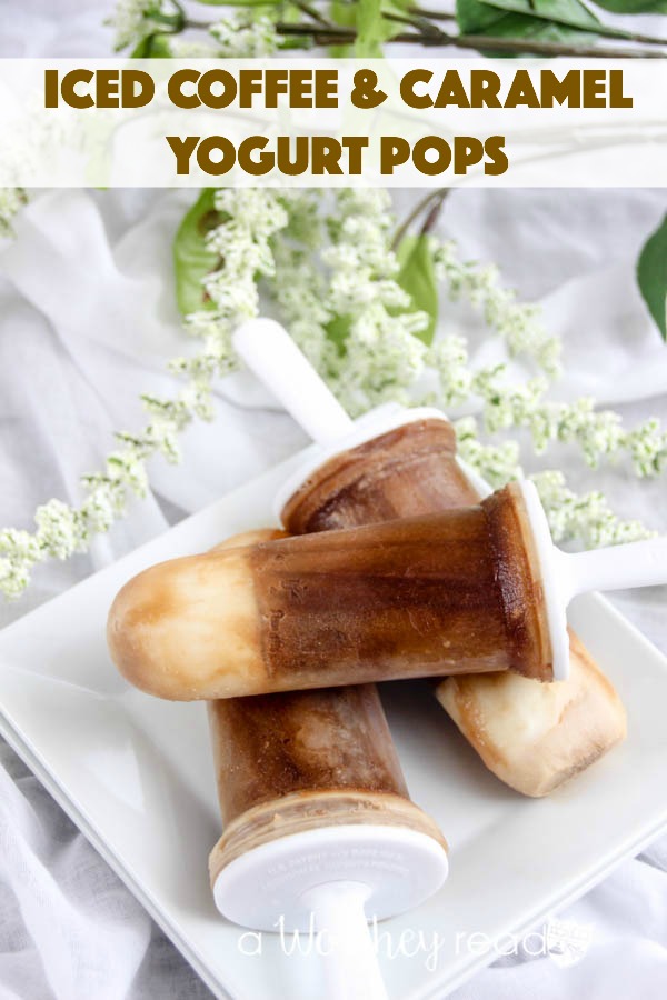 Frozen Treat filled with coffee and caramel! This easy popsicle recipe is perfect for coffee lovers! Iced Coffee and Caramel Yogurt Pops
