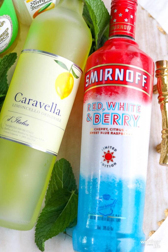 ingredients to make a red white and blue vodka drink