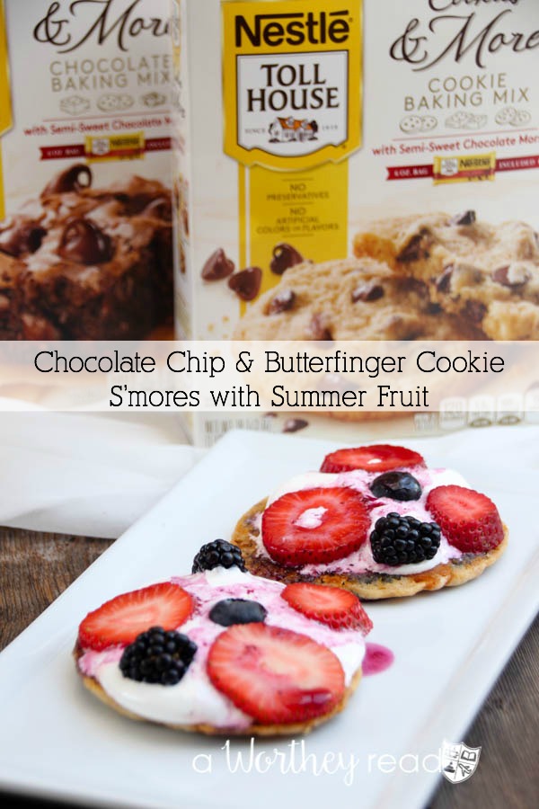 How about a fruit filled summertime S'mores? Yup! Your favorite fall campfire treat gets a makeover! Butterfinger Cookie S'mores with Summer Fruit