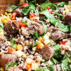 Get dinner on the table quickly with Johnsonville Brats, wild rice, sweet corn kernels, carrots and a few more veggies. This easy dinner idea is not only healthy, but also delicious for the whole family to enjoy! Wild Rice with Brats & Vegetables