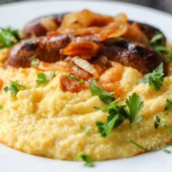 Cheesy Grits & Lamb Sausage