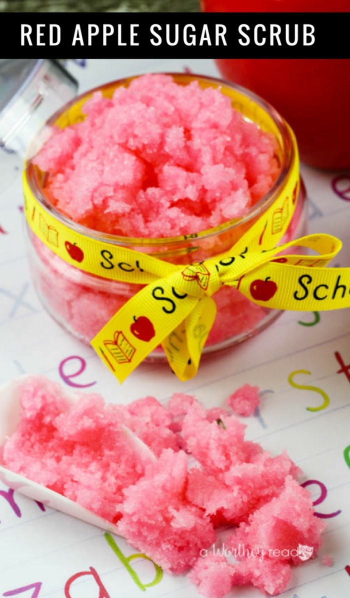 This Red Apple Homemade Sugar Scrub is a great choice to make for Teacher Appreciation Gifts! Make our luxurious homemade sugar scrub in just a few steps!