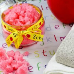 Easy DIY Sugar Scrub. This is a great gift idea for Teachers , friends and family. Click through how to make red apple sugar scrub