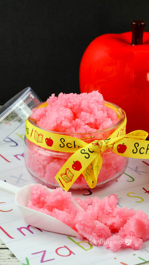 Easy DIY Sugar Scrub. This is a great gift idea for Teachers , friends and family. Click through how to make red apple sugar scrub