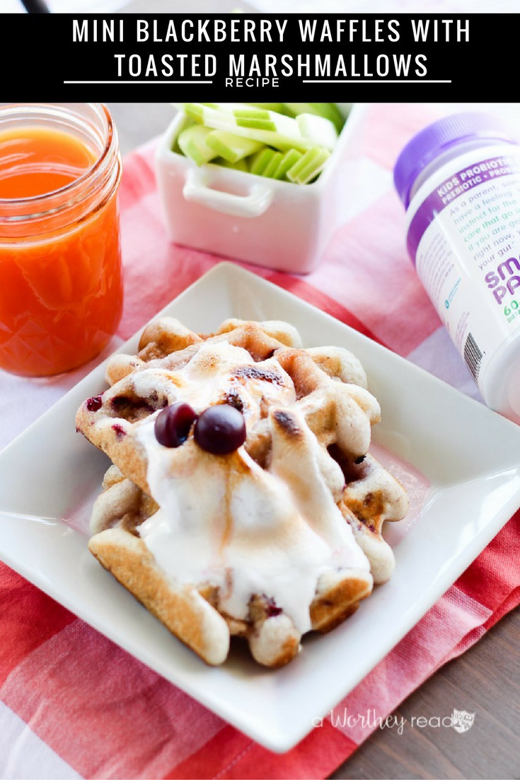 Breakfast is the most important meal of the day. Here's a quick kid-friendly breakfast idea to try: Mini Blackberry Waffles with Toasted Marshmallows