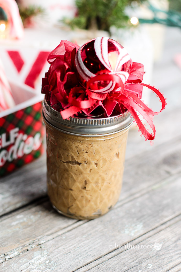 Make your own gifts for Christmas with our gift in a jar idea. Create a jar of Orange Blossom Honey Cookie Butter and give as an inexpensive Christmas Gift idea!