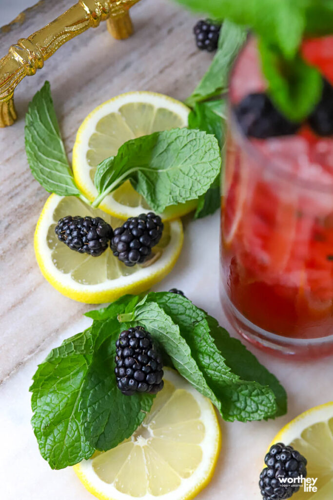 slices of lemon and blackberries