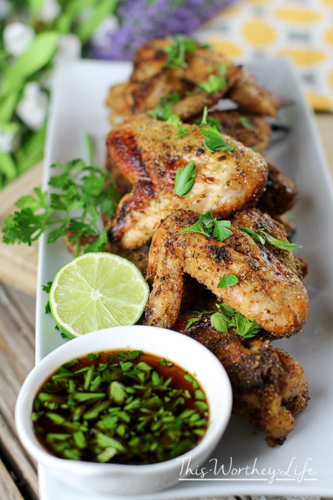 Grilled Chicken Wings + Basalmic Agave + Cilantro Dipping Sauce