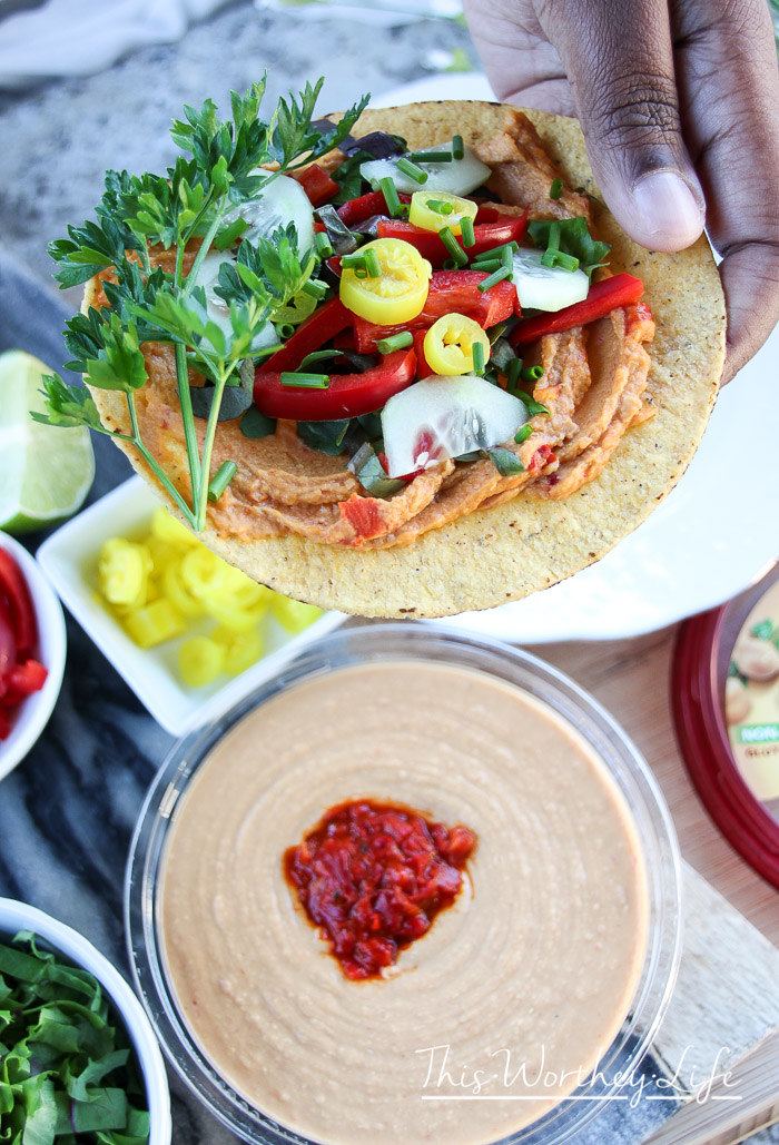 Happy National Hummus Day! Here's an easy hummus recipe to try- Super quick, unbelievably easy and more flavor you know what to do with our Vegan Veggie Hummus Tostadas are the way to go for a quick meal or healthy snack.