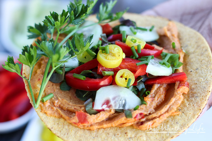 Vegan Veggie + Hummus Tostadas