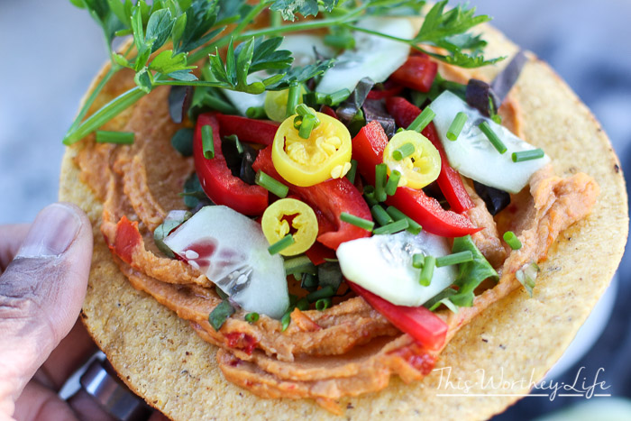 Super quick, unbelievably easy and more flavor you know what to do with our Vegan Veggie Hummus Tostadas are the way to go for a quick meal or healthy snack. 