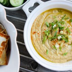 Our Hummus + Artichoke Dip is so easy to make.  Made with chickpeas, tahini, artichokes, and a little slicing, and dicing, then the food processor does the rest. Hummus lovers, unite! Dip it real good!