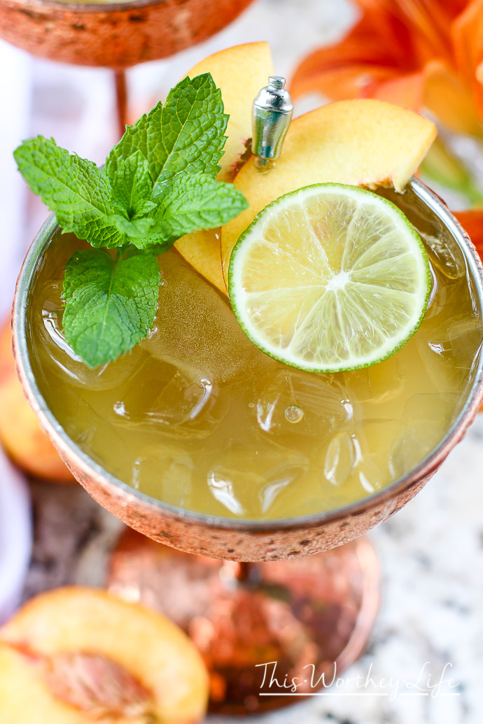 This summer drink is filled with peach, ginger beer, and vodka. Take your classic mule, and turn into it a peach cocktail, with ripened peaches, limes, and a peach with ginger mix. Grab our recipe for a Peach Moscow Mule down below, and start your weekend sipping on something sweet.