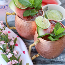 Take your classic Moscow Mule recipe, and put a twist on it with watermelon. This Watermelon Moscow Mule is flavored with Grey Goose Vodka, ginger beer, watermelon, and watermelon pucker. Keep reading to get this summer cocktail recipe on the blog!